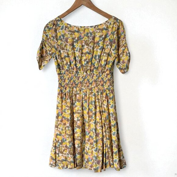 Free People Forget Me Not Yellow Mini Dress Womens Size 0 Floral Boho - Picture 12 of 15